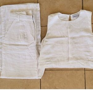 Elegant White Linen Pants and Top Set